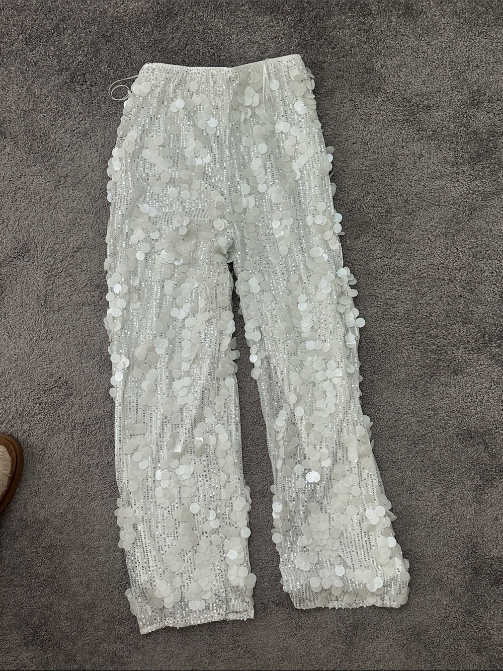 Shein White Sequin Wide-Leg Pants